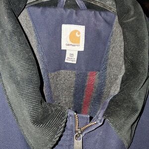 Carhartt Dark Blue Jacket with Black Corduroy Collar